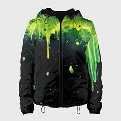 Куртка с капюшоном женская Зеленая стекающая краска по черному фону, цвет: 3D-черный