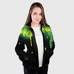 Куртка с капюшоном женская Зеленая стекающая краска по черному фону, цвет: 3D-черный — фото 2