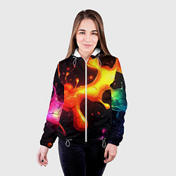 Куртка с капюшоном женская Радужные кляксы на черном фоне, цвет: 3D-белый — фото 2