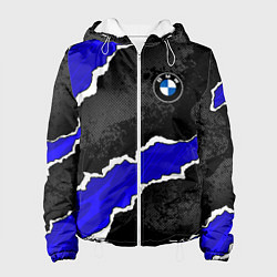 Куртка с капюшоном женская BMW - синие разрывы, цвет: 3D-белый