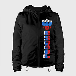 Куртка с капюшоном женская Россия и герб в виде флага триколора, цвет: 3D-черный