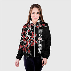 Куртка с капюшоном женская Корпус бойни демонов - цветущая сакура, цвет: 3D-белый — фото 2