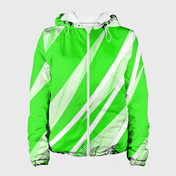 Куртка с капюшоном женская Яблочный зелёный абстракция с полосами, цвет: 3D-белый