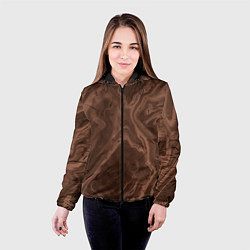 Куртка с капюшоном женская Коричневый абстракция в точку, цвет: 3D-черный — фото 2