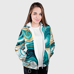 Куртка с капюшоном женская Бирюза и золото, цвет: 3D-белый — фото 2