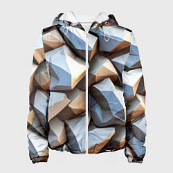 Куртка с капюшоном женская Каменно металлическая абстракция, цвет: 3D-белый