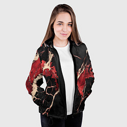 Куртка с капюшоном женская Красно-черная потертая текстура, цвет: 3D-черный — фото 2