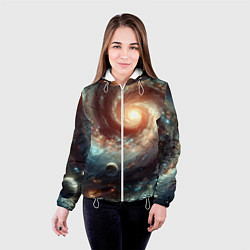 Куртка с капюшоном женская Далёкая неоновая галактика - нейросеть, цвет: 3D-белый — фото 2