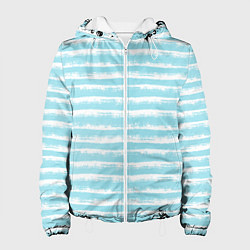 Куртка с капюшоном женская Бело-голубой полосатый паттерн, цвет: 3D-белый