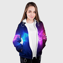 Куртка с капюшоном женская Звуковая волна неоновый узор, цвет: 3D-белый — фото 2