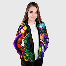 Куртка с капюшоном женская Фрактальный узор неоновый, цвет: 3D-черный — фото 2