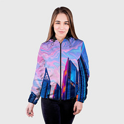 Куртка с капюшоном женская Абстракция с небоскребами, цвет: 3D-черный — фото 2