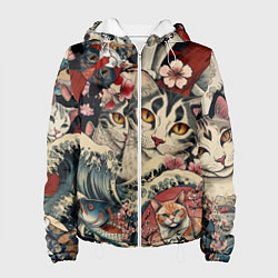 Куртка с капюшоном женская Котики и рыбки в сакуре, цвет: 3D-белый