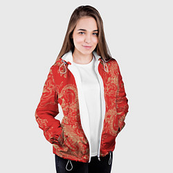 Куртка с капюшоном женская Золотые драконы на красном, цвет: 3D-белый — фото 2