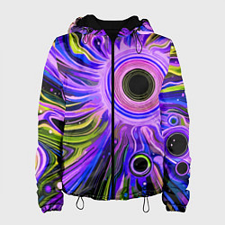 Куртка с капюшоном женская Абстрактный неоновый космос - чёрная дыра, цвет: 3D-черный