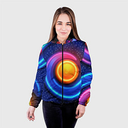 Куртка с капюшоном женская Оранжевый круг и голубые линии текстура, цвет: 3D-черный — фото 2