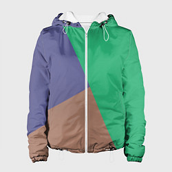 Куртка с капюшоном женская Триада зелёный фиолетовый и коричневый геометричны, цвет: 3D-белый
