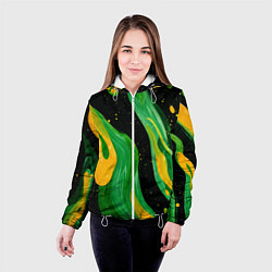 Куртка с капюшоном женская Зелено-желтая краска на черном, цвет: 3D-белый — фото 2