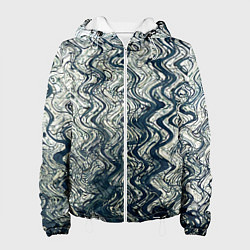 Куртка с капюшоном женская Бело-синий искажённые абстрактные линии, цвет: 3D-белый