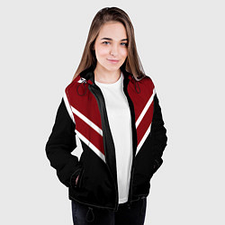 Куртка с капюшоном женская Красный с чёрным и белые полосы, цвет: 3D-черный — фото 2