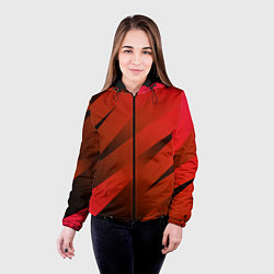 Куртка с капюшоном женская Красно-коричневый абстрактные полосы, цвет: 3D-черный — фото 2