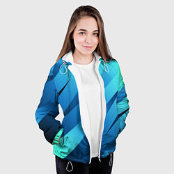 Куртка с капюшоном женская Сине-голубой абстрактные полосы, цвет: 3D-белый — фото 2