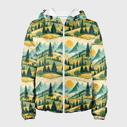 Куртка с капюшоном женская Горные пейзажи ретро стиль, цвет: 3D-белый