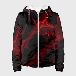 Куртка с капюшоном женская Черно-красная размытая абстракция, цвет: 3D-белый