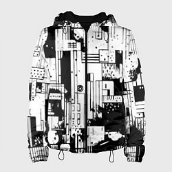 Куртка с капюшоном женская Чёрно-белый светлая абстракция, цвет: 3D-черный