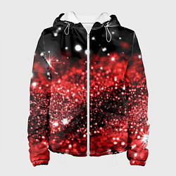 Куртка с капюшоном женская Красно-черная блестящая текстура, цвет: 3D-белый