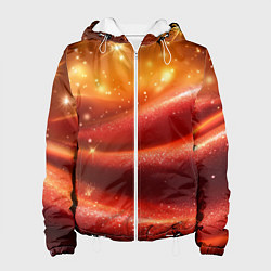 Куртка с капюшоном женская Красная волнистая текстура с блеском, цвет: 3D-белый