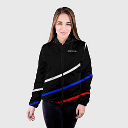 Куртка с капюшоном женская Россия чёрный с полосами бело-сине-красные, цвет: 3D-черный — фото 2