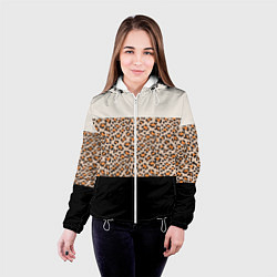 Куртка с капюшоном женская Леопардовый паттерн с черной и бежевой полосой, цвет: 3D-белый — фото 2