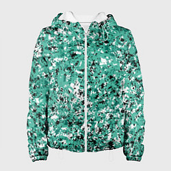 Куртка с капюшоном женская Бирюзовый с чёрно-белыми пятнами, цвет: 3D-белый
