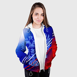 Куртка с капюшоном женская Герб России и градиент бело-сине-красный, цвет: 3D-белый — фото 2