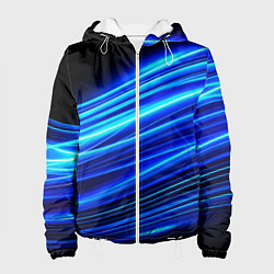 Куртка с капюшоном женская Синие неоновые линии краски, цвет: 3D-белый