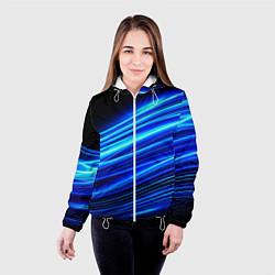 Куртка с капюшоном женская Синие неоновые линии краски, цвет: 3D-белый — фото 2