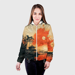 Куртка с капюшоном женская Рыбацкий дом на закате, цвет: 3D-белый — фото 2