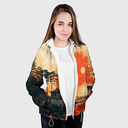 Куртка с капюшоном женская Рыбацкий дом на закате, цвет: 3D-белый — фото 2