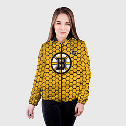 Куртка с капюшоном женская Бостон Брюинз - желтые соты, цвет: 3D-черный — фото 2