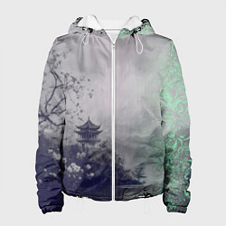 Куртка с капюшоном женская Рыбацкий домик на берегу озера, цвет: 3D-белый