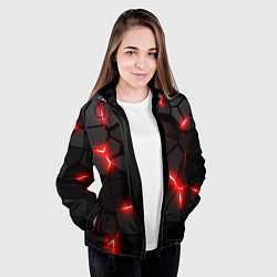 Куртка с капюшоном женская Красная неоновая броня, цвет: 3D-черный — фото 2
