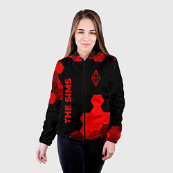 Куртка с капюшоном женская The Sims - red gradient вертикально, цвет: 3D-черный — фото 2