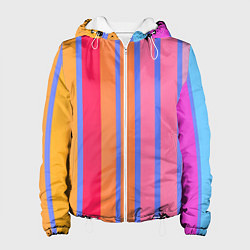 Куртка с капюшоном женская Теплые цветные полосы, цвет: 3D-белый