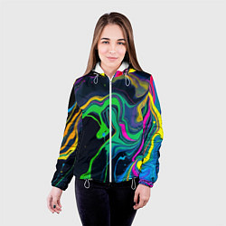 Куртка с капюшоном женская Разводы и переливы разноцветной краски, цвет: 3D-белый — фото 2