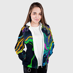 Куртка с капюшоном женская Разводы и переливы разноцветной краски, цвет: 3D-белый — фото 2