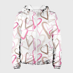 Куртка с капюшоном женская Розовые сердца, цвет: 3D-белый