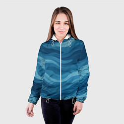 Куртка с капюшоном женская Камуфляжные синие волны, цвет: 3D-белый — фото 2
