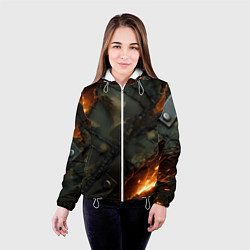 Куртка с капюшоном женская Разорванный камуфляж с огнем, цвет: 3D-белый — фото 2