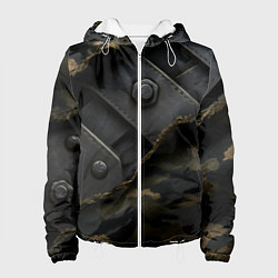 Куртка с капюшоном женская Порванная камуфляжная ткань с металлом, цвет: 3D-белый
